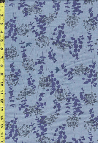 Japanese - Handworks Dandelions, Leafy Branches & Blue Birds - Cotton-Linen - SL10452S-D - Blues