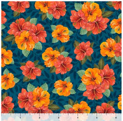 *Tropical - Cockatoo Collection - Pretty Hibiscus Bouquets - 29079-Q - Navy - ON SALE - SAVE 20% - By the Yard
