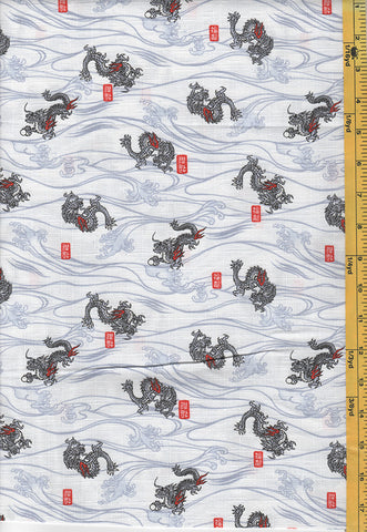Japanese - Hokkoh Dragons & Waves - Dobby Weave - 301-115-3A - Ivory