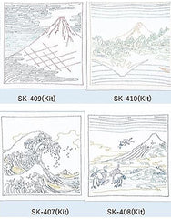 Sashiko Pre-printed Sampler - Hokusai "Koushuu Misaka Suimen" - Mt. Fuji Lake Reflection - # 2097 - Navy