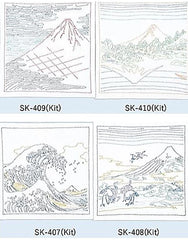 Sashiko Pre-printed Sampler (Olympus) - HokusaI "Koushuu Misaka Suimen" - Mt. Fuji Lake Reflection - # 1097 - White