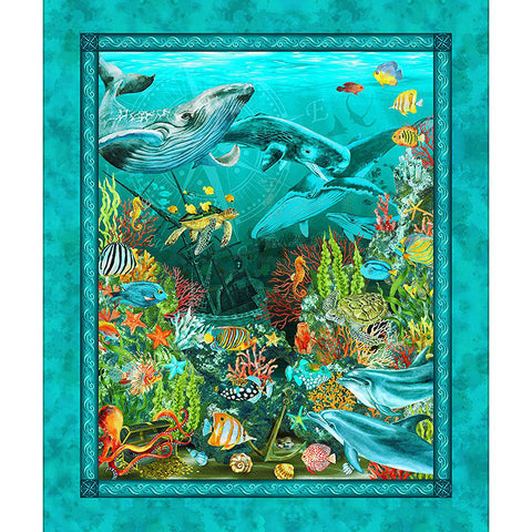 Tropical - In the Beginning - CALYPSO II - LARGE UNDER THE SEA PANEL - 20CAL-2- TEAL - ON SALE