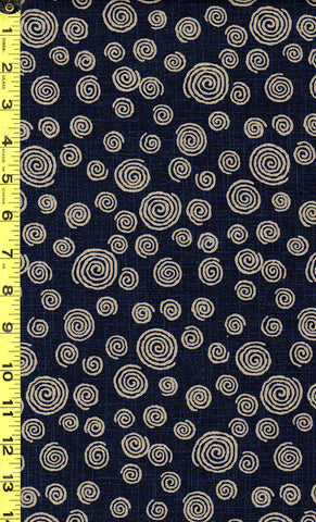 *Japanese - Traditional - Tan Circles Swirls (Uzumaki) KW-3655-5A - Indigo - Last 2 1/2 Yards