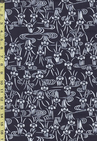 Yukata Fabric - 553 - Small Iris & Water Swirls - Indigo