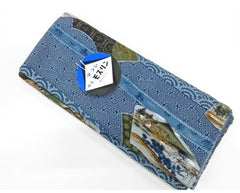 0836 - Juban - Scenic Fans, Key Maze & Seigaiha (Dotted Wave) Stripes - 26" Wide - Soft Teal Blue - Last 1 1/4 Yards