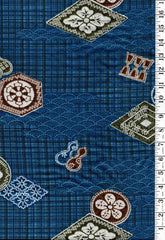 0839 - Juban - Floating Floral Crests - 32" Wide - Blue Plaid - By the Yard