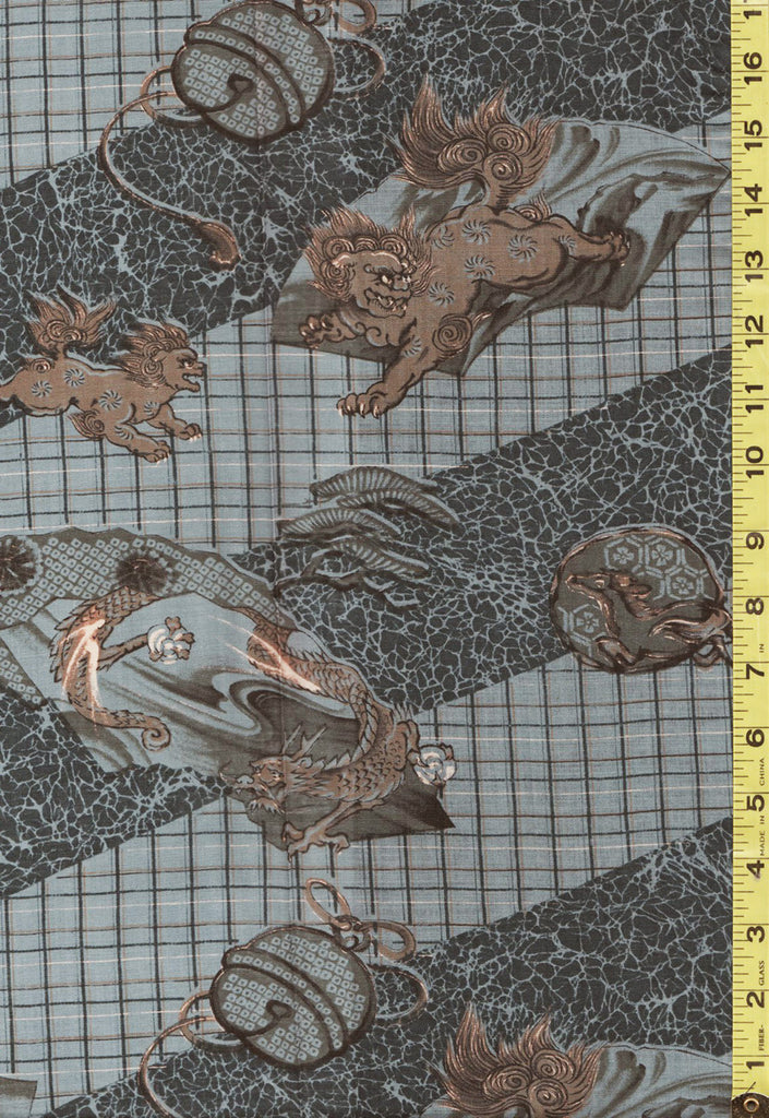 0838 - Juban - Dragons & Foo Dogs - 28" Wide - Gray - By the Yard
