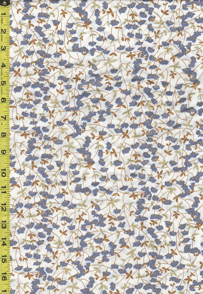 Floral Fabric - Kona Bay (2003)  - Petite Floral Branches - Nautical Blue & Brown - White