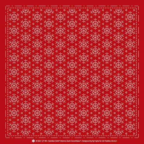 Sashiko Pre-printed Sampler - QH Textiles - Hitome-Zashi Snowflakes - KF2021-27-RED