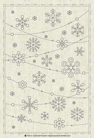 Sashiko Pre-printed Panel - KF2021-31 - QH Textiles - Holy Night Snowflakes - Greige