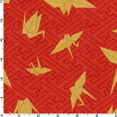 *Japanese - Kokka Golden Origami Cranes - YKA-79100-B31 - Coral