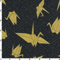 *Japanese - Kokka Golden Origami Cranes - YKA-79100-B31 - Black