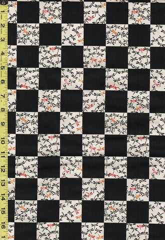 *Japanese Novelty - Kurenei Dragonfly Checkerboard - KW-3410-2D - Black & Ecru