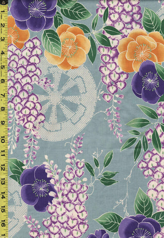 SALE - Kokka Classic Japanese - Plum Blossoms & Wisteria - LOA - 61070-1B10 - Dusty Blue - SAVE 25% - By the Yard
