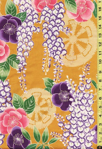 SALE - Kokka Classic Japanese - Plum Blossoms & Wisteria - LOA-61070-1C33 - Yellow - SAVE 25% - By the Yard