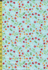 Asian - Michiko Small Floating Gingko, Maple Leaves & Cherry Blossoms - 2333-T - Aqua - By the Half Yard