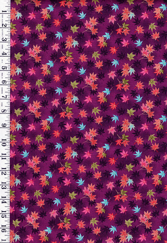 SALE - Asian - Hikari Small Colorful Floating Maple Leaves - TP-2517-L - Purple - SAVE 30% - By the Yard