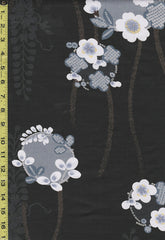 Yukata Fabric - 538 - Floral Medallions & Wisteria (Sheer Weight) - Charcoal