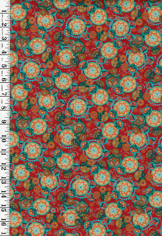 Tropical - Cockatoo Collection - Floral Medallions - 29080-R- Tomato - ON SALE - SAVE 30% - By the Yard