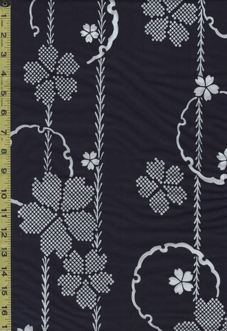 Yukata Fabric - 554 - Medallions and Dotted Flowers - Indigo