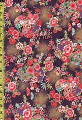 Japanese - Naka Drums, Balls & Flowers - Crepe Like Texture - N-2500-136C - Purple