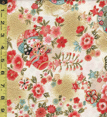 Japanese - Naka Drums, Balls & Flowers - Crepe Like Texture - N-2500-136D - Ivory - By the Half Yard