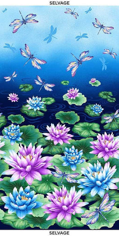 Asian - Timeless Treasures Water Dance Dragonfly & Water Lily PANEL - CM8300