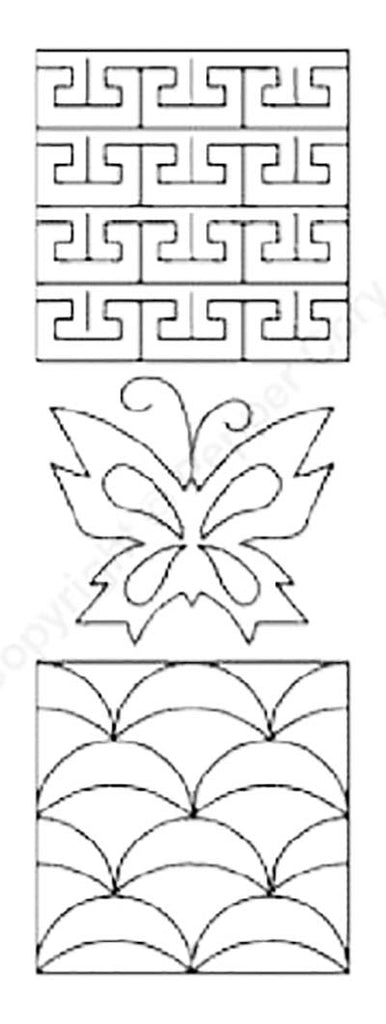 Sashiko Stencil - PC1053 - Key Maze, Butterfly, Double Waves - 5"
