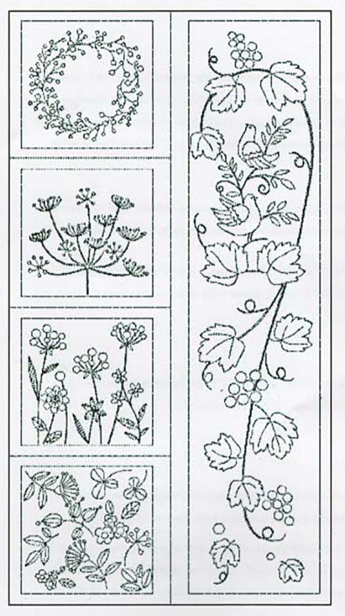 Sashiko Pre-printed Panel - HM-31 - Garden Sampler - Dark Navy