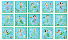 Tropical - Elizabeth Studios Little Mermaids Block - PANEL - 17002 - SALE - $6.00 each