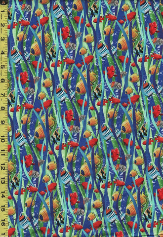 *SALE - Tropical - Reef Life - Colorful Fish & Wavy Grasses - 5749-77-Blue - SAVE 20%- By the Yard