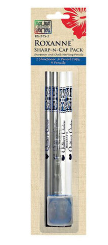 Notions -  Roxanne Quilter's Choice Marking Pencils-Sharp N Cap - 2 White, 2 Silver, Protective Caps & Sharpener