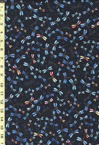 *Japanese - Sevenberry Kasuri Collection - Small Colorful Dragonflies - SB-83033D1-1 - Dark Blue/ Navy