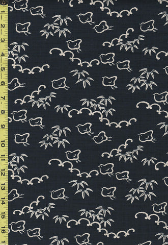 Japanese - Sevenberry Nara Homespun - Plover Birds & Bamboo Leaves - SB-88223-11 - Indigo - Last 2 1/2 Yards