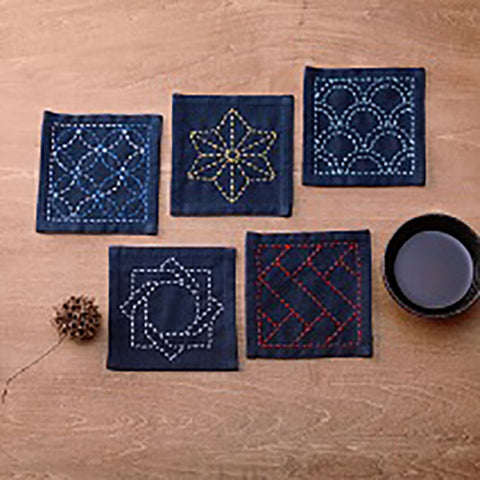 Sashiko Coaster Collection - Kofu-tsumugi Cloth Yarn Dyed - TC-2-Navy