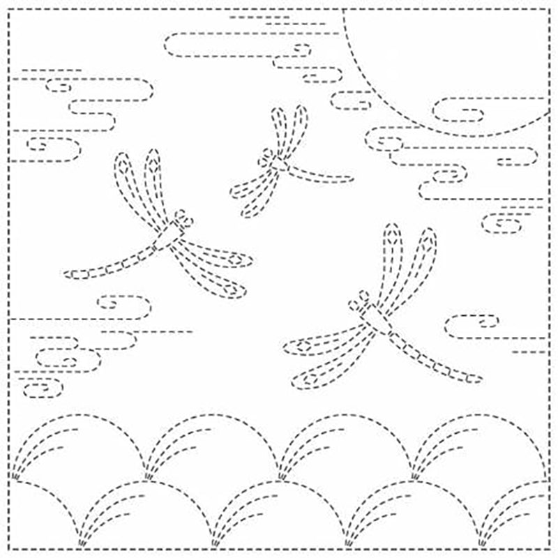 Sashiko Pre-printed Sampler - QH Textiles - SC2021-11W - Autumn Sky Dragonflies - White