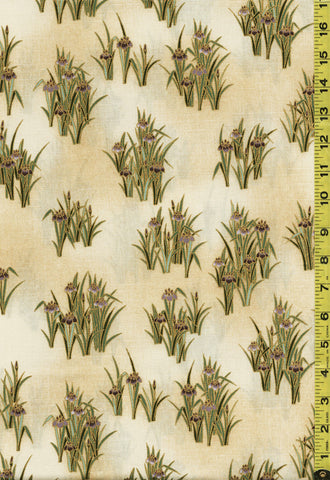 Asian - Imperial Collection - Small Purple Japanese Iris - SRKM-20379-15 - Ivory-Beige - ON SALE - SAVE 20% - By the Yard