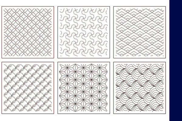 Sashiko Pre-printed Wholecloth Sashiko Sampler - 6 Block Traditional D | Shibori Dragon how-to-sashiko-stitch-instructions-for-beginners-step-by-step-introduction-to-sashiko-embroidery-tutorial