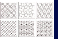 Sashiko Pre-printed Wholecloth Sashiko Sampler - 6 Block Traditional Design Sampler - Indigo