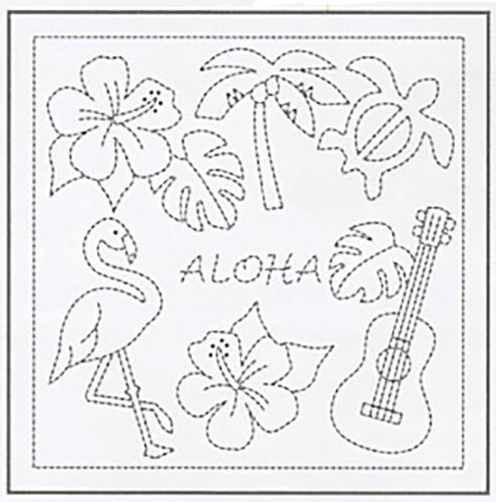 Sashiko Pre-printed Sampler (Olympus) - # 1079 Sashiko Hawaii - Aloha - White
