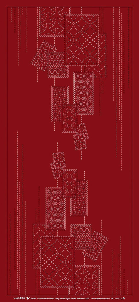 Sashiko Pre-printed Panel - Wagara Japanese Festival SHUFFLE - HF1119-12CRD - Red