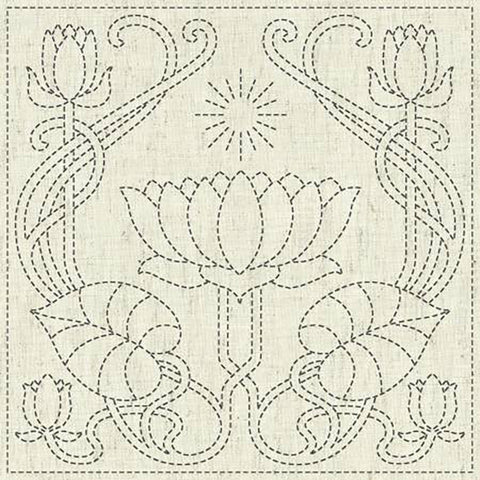 Sashiko Pre-printed Sampler - KF2020-14 - QH Textiles - SERENITY (Lotus) - Beige