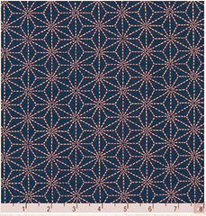 Japanese - Sevenberry Kasuri Collection - Asanoha with Sashiko-Like Stitches (2") - SB-88220D3-3 - Indigo