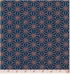 *Japanese - Sevenberry Kasuri Collection - Asanoha with Sashiko-Like Stitches (2") - SB-88220D3-3 - Indigo