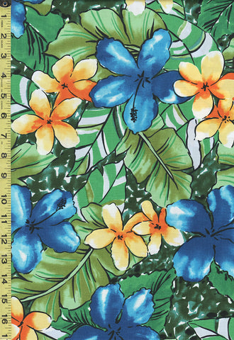 Tropical - Colorful Hibiscus & Plumeria - TX-20-12 - Blue