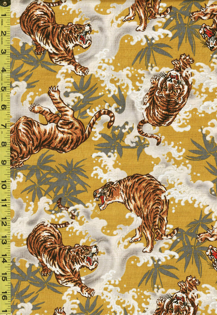 Japanese - Hokkoh Tigers, Waves & Bamboo - Dobby Weave - 1021-120-1B - Mustard
