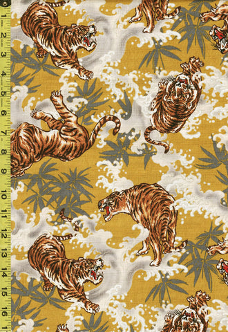Japanese - Hokkoh Tigers, Waves & Bamboo - Dobby Weave - 1021-120-1B - Mustard