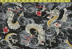 Japanese - KOKKA Todoroki Dragons in the Clouds - Dobby Weave - YGA-49110-3A40 - Black - Last 2 1/8 Yards
