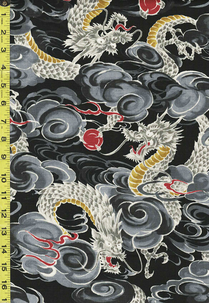 Japanese - KOKKA Todoroki Dragons in the Clouds - Dobby Weave - YGA-49110-3A40 - Black - Last 2 1/8 Yards