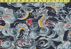 Japanese - KOKKA Todoroki Dragons in the Clouds - Dobby Weave - YGA-49110-3B32 - Indigo